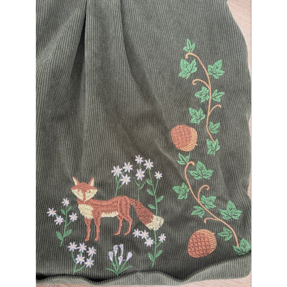 ROMWE Fairycore Green Corduroy Fox Embroidered Shorts Elastic Waist Medium 6 - Picture 9 of 14